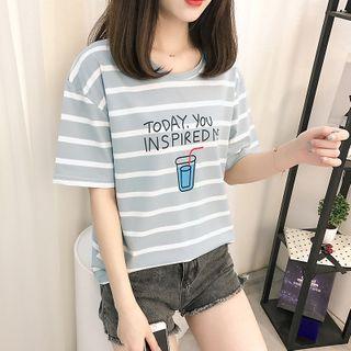 Cartoon Print Striped Short-sleeve T-shirt