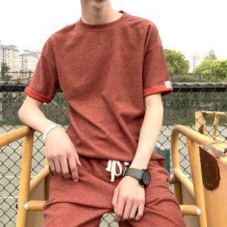 Set: Cuff-hem Short-sleeve T-shirt + Shorts