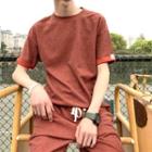 Set: Cuff-hem Short-sleeve T-shirt + Shorts