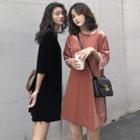 3/4-sleeve Pleuche T-shirt Dress