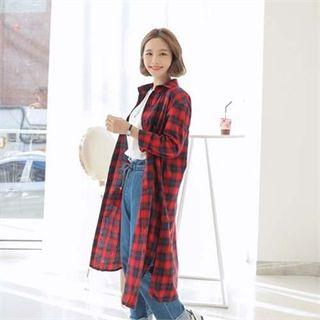 Lettering-back Check Shirtdress With Sash