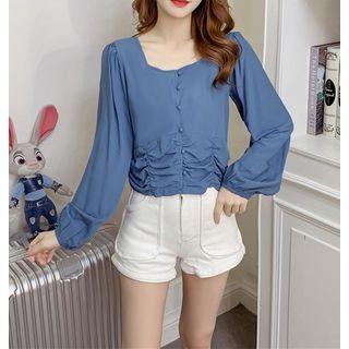 Long-sleeve Plain Square-neck Top