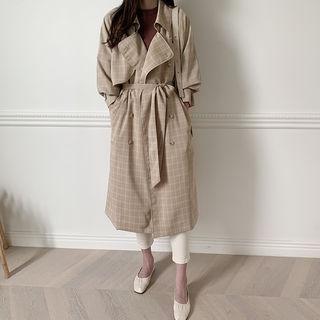 Glen-plaid Trench Coat Beige - One Size