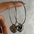 Heart Alloy Dangle Earring E-62-1 - 1 Pair - Silver - One Size