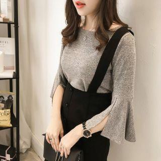 Set: Bell-sleeve Top + Buttoned Jumper Skirt