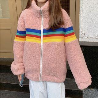 Faux Shearling Striped Zip Jacket