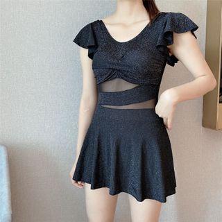 Glitter Mesh Panel Swim Dress