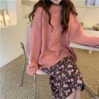 Long-sleeve Plain Knit Sweater / Floral Midi Skirt