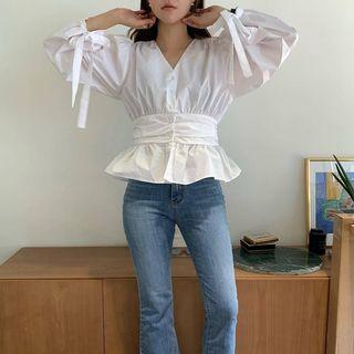 Tie-cuff Peplum Blouse
