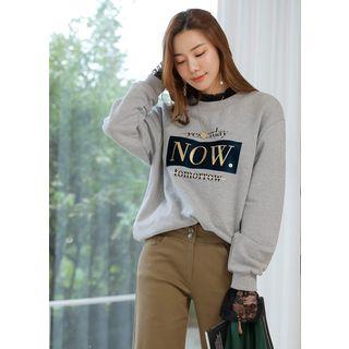 Now L Me-letter Velvet-trim Pullover Gray - One Size