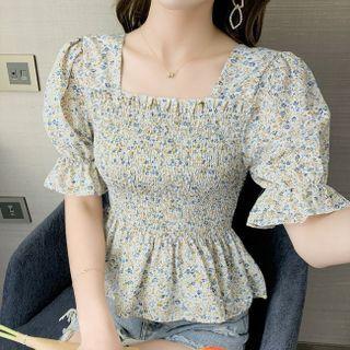 Bell-sleeve Floral Print Peplum Blouse