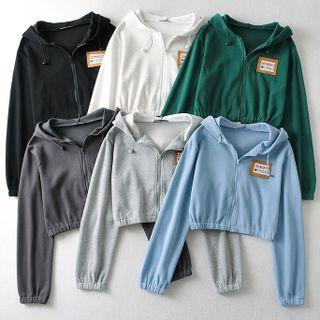 Applique Cropped Zip-up Hoodie / Sweatpants