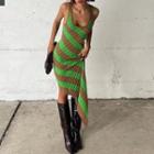 Sleeveless Square-neck Striped Bodycon Maxi Dress