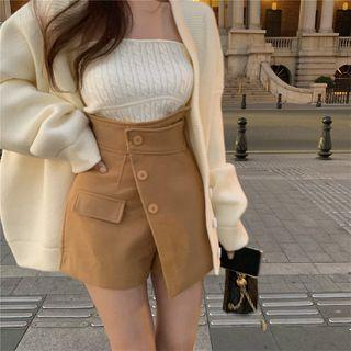 Cardigan With Knit Tube Top / Asymmetrical Mini A-line Skirt