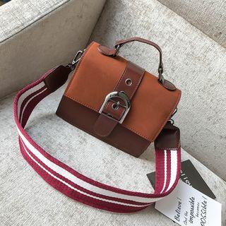 Faux-leather Buckled Wide-strap Cross Bag
