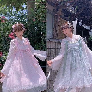 Floral Spaghetti Strap A-line Dress / Chiffon Blouse