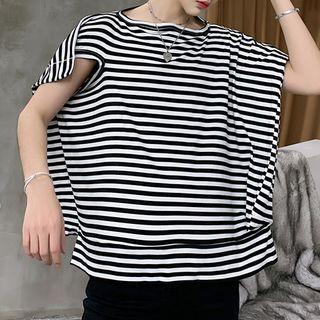 Short-sleeve Striped Asymmetrical T-shirt