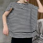 Short-sleeve Striped Asymmetrical T-shirt