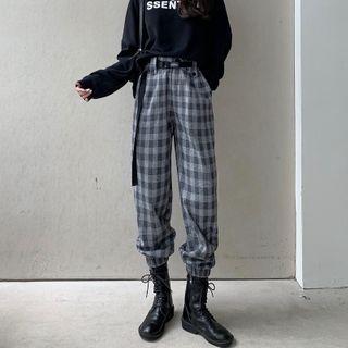 High-waist Woolen Plaid Harem Pants As Shown As Figure - One Size