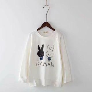 Rabbit Printed Pullover White - One Size