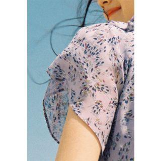 Petal-sleeve Tie-waist Chiffon Shirtdress