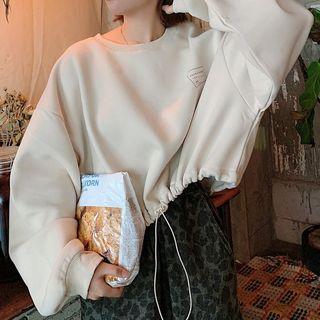 Print Drawstring Hem Cropped Sweatshirt