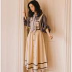 Set: Puff Sleeve Shirt + Strappy A-line Midi Dress