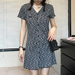Short-sleeve Melange A-line Dress