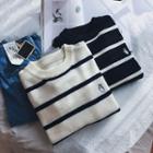 Hands Embroidered Striped Knit Sweater
