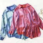 Set: Loose-fit Satin Shirt + Shorts