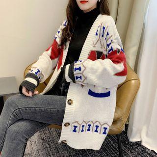 Buttoned Patterned V-neck Cardigan