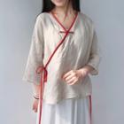 3/4-sleeve Cheongsam Top Beige - One Size
