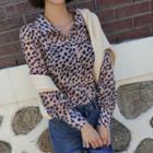 Shirred-trim Leopard Blouse