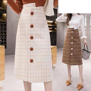Irregular Plaid Midi A-line Skirt