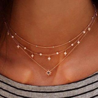 Star Pendant Rhinestone Layered Necklace Nl112 - Gold - One Size
