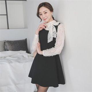 Inset Lace Blouse Flare Dress