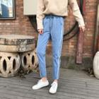 Fray Trim Band Waist Jeans