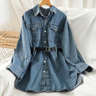 Long-sleeve Belted Denim Shirtdress