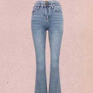 Slit Denim Boot-cut Pants