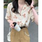 Short-sleeve Bear Print Blouse