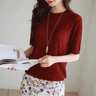 Crew-neck Ribbed Summer Knit Top