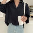 Plus Size Collared V-neck Shirt
