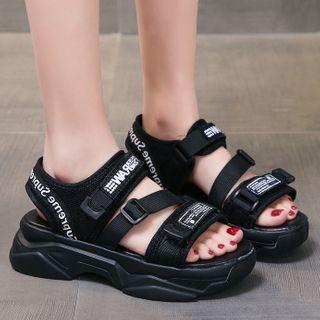 Platform Lettering Adhesive Strap Sandals