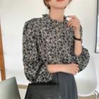 Long-sleeve Print Frilled Blouse