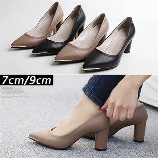 Pointy Metal-tip Cylinder-heel Pumps (petite Size)