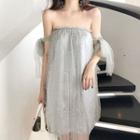 Sleeveless Beaded Mini Sheer Dress