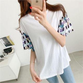 Patterned Ruffle-sleeve Top
