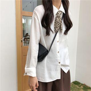 Leopard Lace-up Long Sleeve Blouse