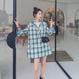 Set : Plaid Blazer + Accordion Pleat Skirt