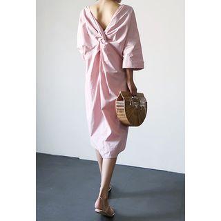 Long-sleeve Knot-detail Long Shirtdress